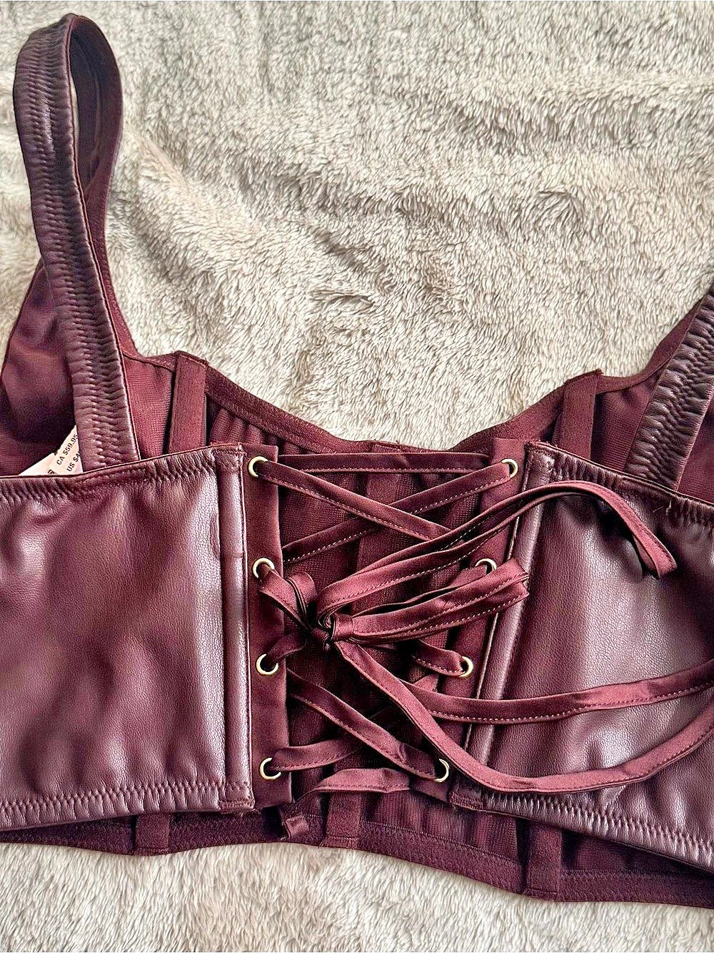 Lace-Up Crop Top in Burgundy Like New
